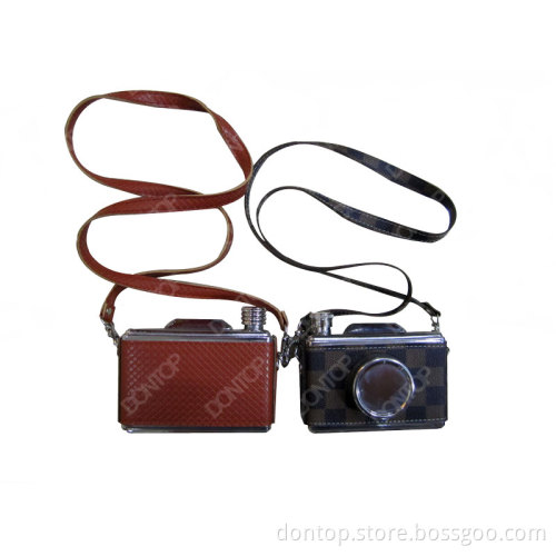 2015 Nice Gift Stainless Steel Leather Wine Hip Flask with Camera Shap